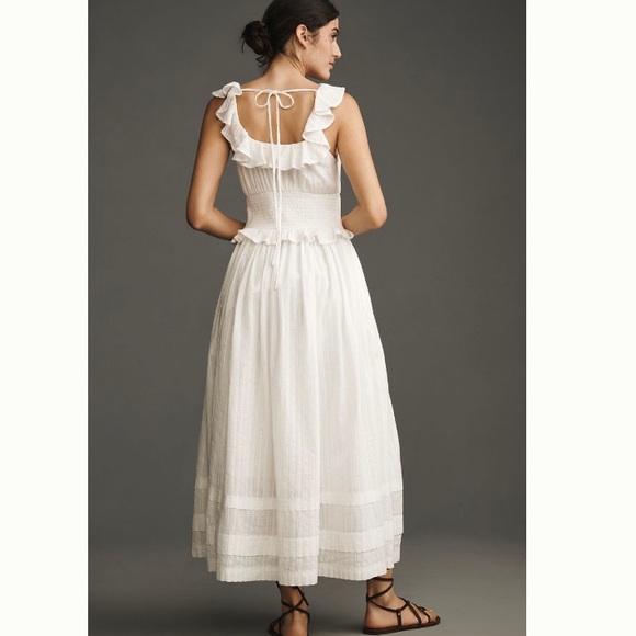 🌿|NWT| Anthropologie Pilcro Ruffled Smocked-Waist Button Front Midi Dress - Picture 3 of 12